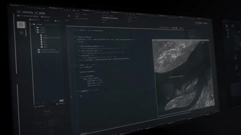 Writing programming language code line into the modern web animation application Stock Footage 305947083