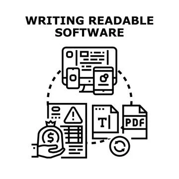 Writing readable software code for usability and profit Stock Illustration