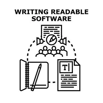 Writing readable software development code concept vector Stockillustratie