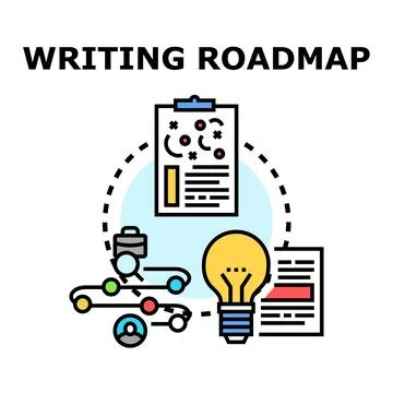 Writing roadmap planning creative content development process Stock Illustration