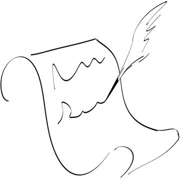 Writing Scroll And Feather Quill Minimal Outline Illustration Stock Illustration