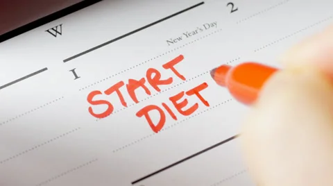 Writing Start Diet on calendar Stock Footage 33822378