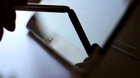 Writing With Stylus On Tablet Touchscreen Close-up Video stock 76627783