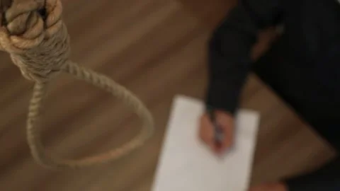 Writing Suicide Note and Hangman's Noose Stock Footage 344913195