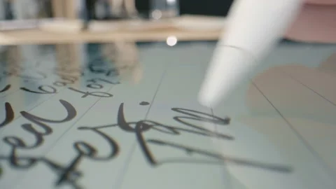 Writing on Tablet Computer by Pencil in Male Hand. Electronic Document on Mobile Stock Footage 199480183