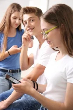 Writing a text message on the messenger. Stock Photos