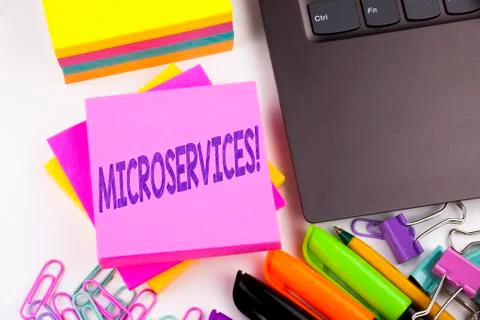 Writing text showing Microservices made in the office with surroundings such  Stock Photos