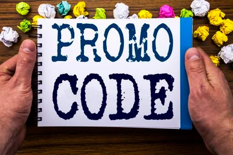 Writing text showing Promo Code. Business concept for Promotion for Online Bu 스톡 사진
