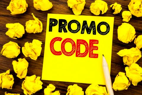 Writing text showing Promo Code. Business concept for Promotion for Online Bu 스톡 사진