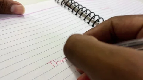 Writing “Thanks” with Red Pen on Notepad | Handwriting and Gratitude Concept Видео 320099122