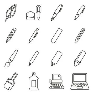 Writing Tools Icons Thin Line Stock Illustration