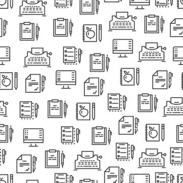 Writing tools line seamless pattern - creative background design Illustrazione stock