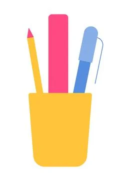 Writing tools in pen holder vector design element 스톡 일러스트