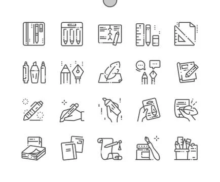 Writing tools Well-crafted Pixel Perfect Vector Thin Line Icons イラスト素材