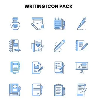 Writing Two Colour Bundle Icons Pack Stock Illustration