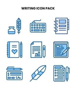 Writing Two Colour Design Icons Pack Stock Illustration