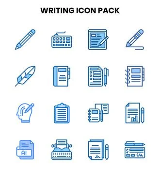Writing Two Colour Icons Pack Stock Illustration