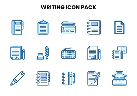 Writing Two Colour Scalable Icons Pack Stock Illustration