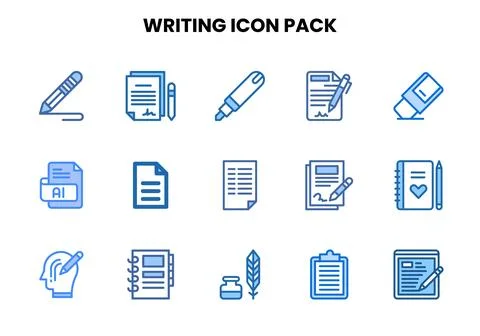 Writing Two Colour UI Icons Pack Stock Illustration