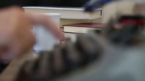 Writing on a Vintage Typewriter Close Up Stock Footage 338028258