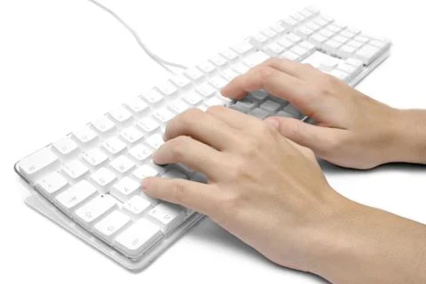 Writing on a White Computer Keyboard Isolated on a White Background Photos