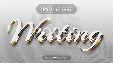 Writing white gold modern 3d font style effect PSD Template