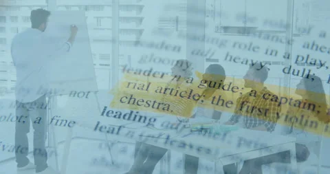 Writing on whiteboard, man teaching with dictionary text animation in school Stock Footage 304194771