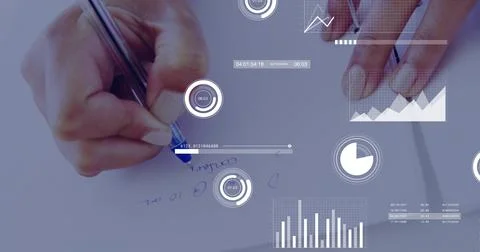 Writing woman's hands making notes at office desk with cuff, blue pen, paper, Stock Photos