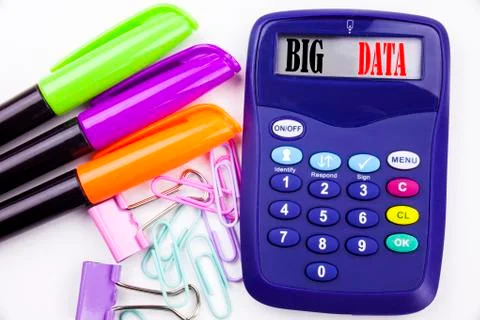 Writing word Big Data text in the office with surroundings such as marker, pe Stock Photos
