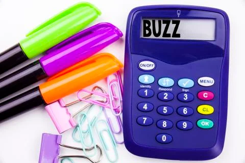 Writing word Buzz text in the office with surroundings such as marker, pen wr Stock Photos