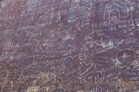 Writings on a rusty gate - graffiti concept background Stock Photos