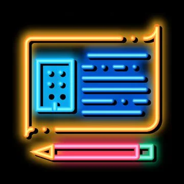 Written building information model neon glow icon illustration Ilustración de archivo