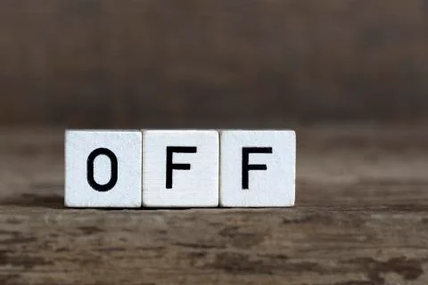 Off, written in cubes Stock Photos