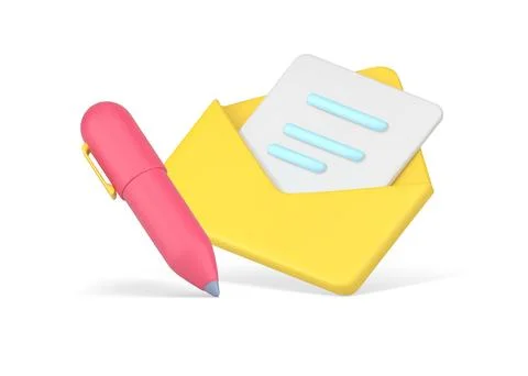 Written message in envelope. Yellow open volumetric package with note Stock Illustration