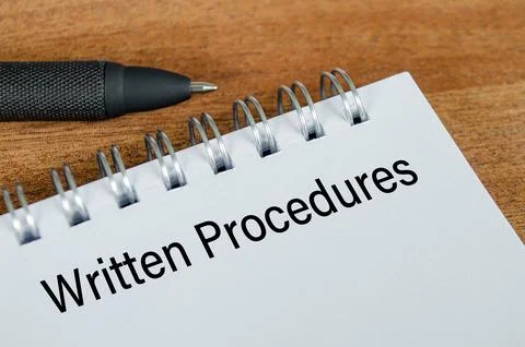 Written procedures on paper representing step by step instructions, process.. Фото