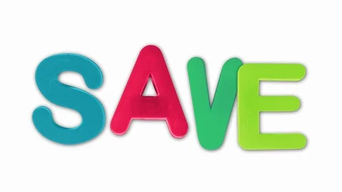 Written save animated with plastic letters, childhood and adult theme Stock Footage 116956680