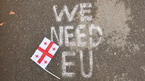 Written statement on the ground "we need EU". Integration process to EU conce Stockbeeldmateriaal 187070133