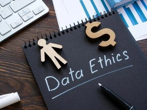 Written words Data ethics and dollar sign. Stock Photos