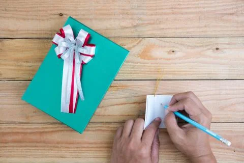 Writting gift card Stock Photos