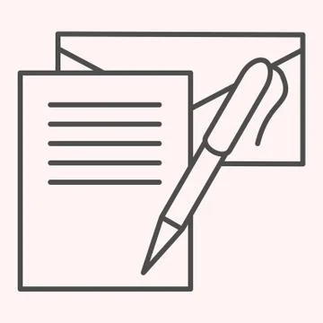 Writting letter thin line icon. Notes, envelope and pen. Postal service vector Stock Illustration