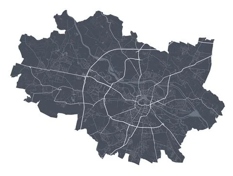 Wroclaw map. Detailed map of Wroclaw city poster with streets. Dark vector. 스톡 일러스트