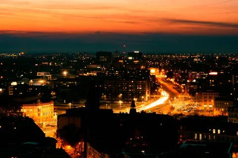 Wroclaw at night at sunset. View from above Stock Photos