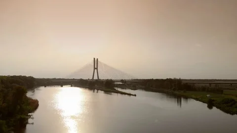 Wrocław Odra River Sunset / 4K Drone Video Stock-Footage 89588997