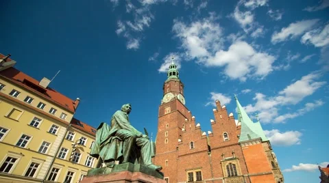 Wroclaw old town square clouds timelapse Stock Footage 60451072