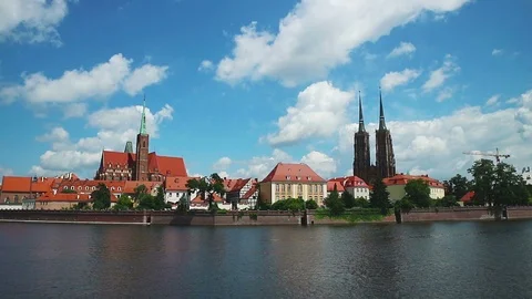Wroclaw Panoramic View with Odra River. Poland. Stock Footage 92331855
