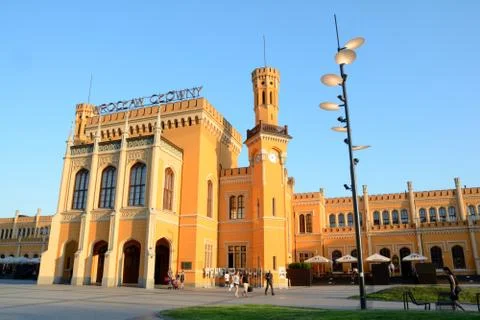 Wroclaw, Poland - June 6, 2015: Main railway station building at sunset in Wr Stock Photos