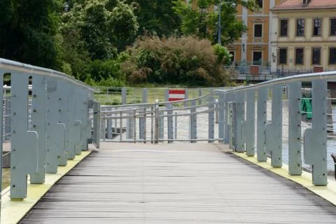 Wroclaw, Poland - June 7, 2015: Pedestrian bridge on Odra river canal in Wroc Stock Photos
