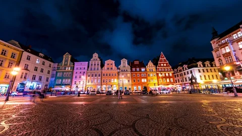 Wroclaw in Poland at night Stock Footage 130207134
