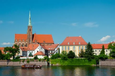Wroclaw, Poland. View with river Oder and Church on the other side of the riv Stock Photos