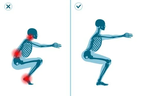 Wrong and correct air squat exercise. Right execution technique of sport Stock Illustration